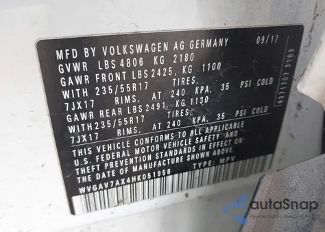 2017 Volkswagen Tiguan 2.0T/2.0T S z USA, uszkodzony, nr VIN WVGAV7AX4HK051958
